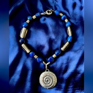 Vintage handmade blue stone necklace Made in Israel